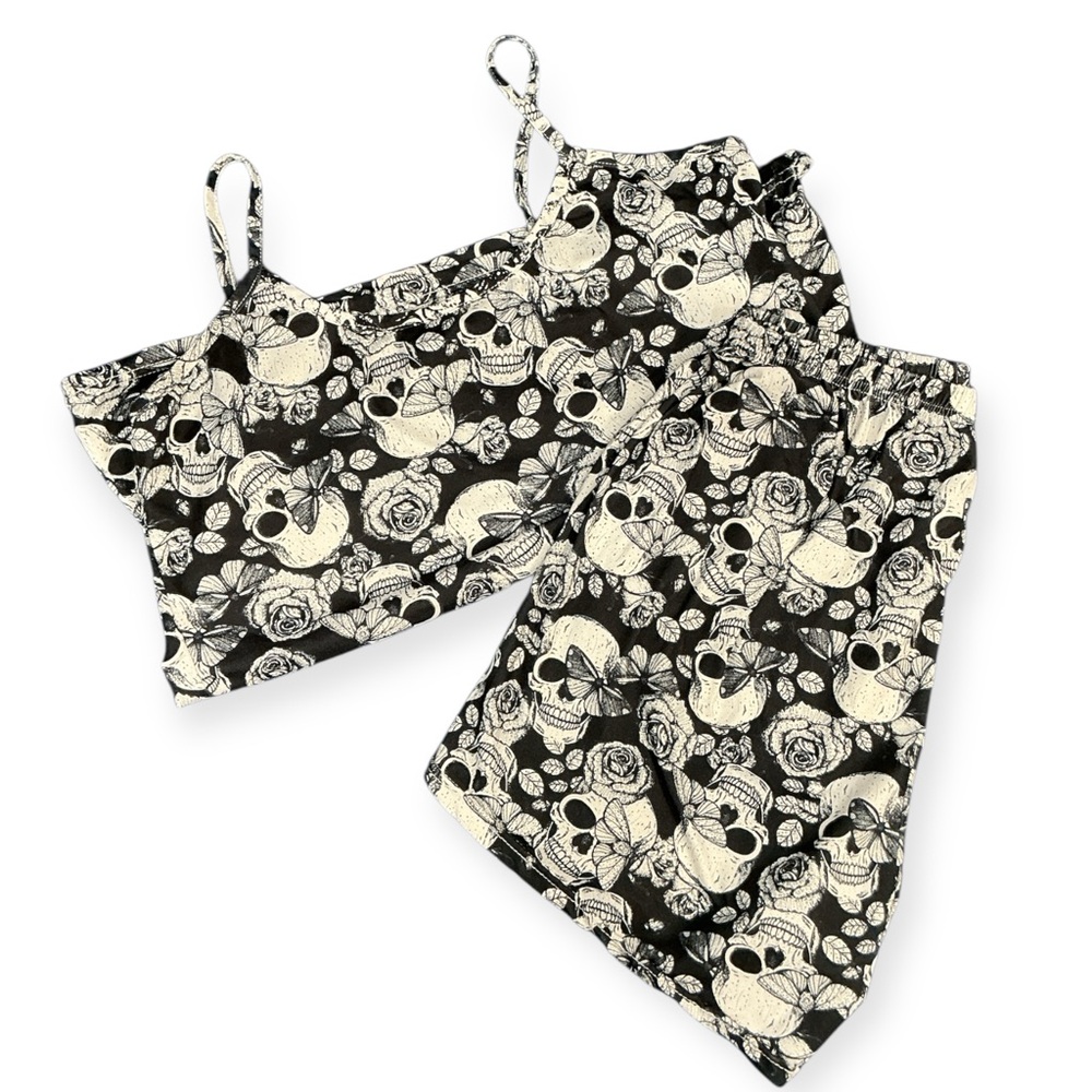 Skull Print Black and White Pajama Set